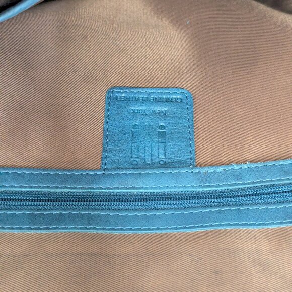ili New York Jeans Blue Distressed Leather Backpack LNWOT - Picture 5 of 8